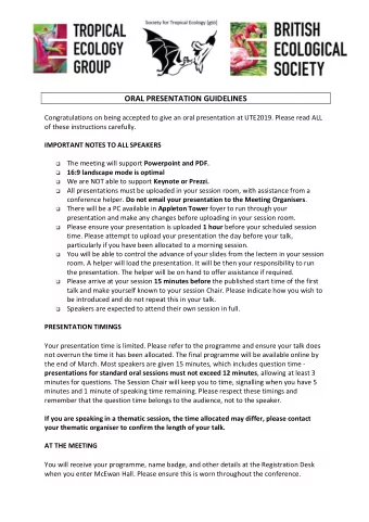 ORAL PRESENTATION GUIDELINES  Congratulations on being accepted to give an oral presentation at