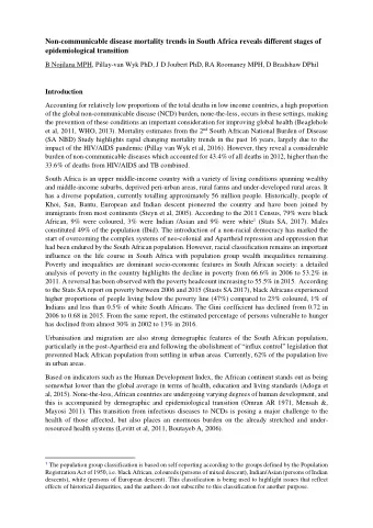 Non-communicable disease mortality trends in South Africa reveals different stages of