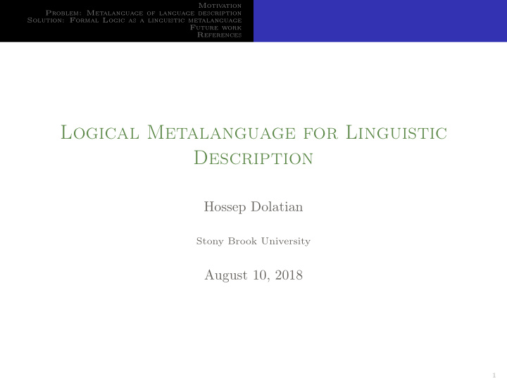 logical metalanguage for linguistic description