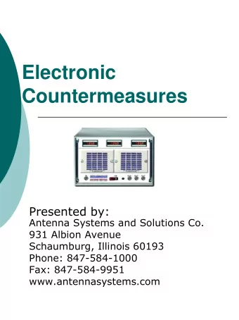 Electronic  Countermeasures Presented by:  Antenna Systems and Solutions Co.  931 Albion Avenue