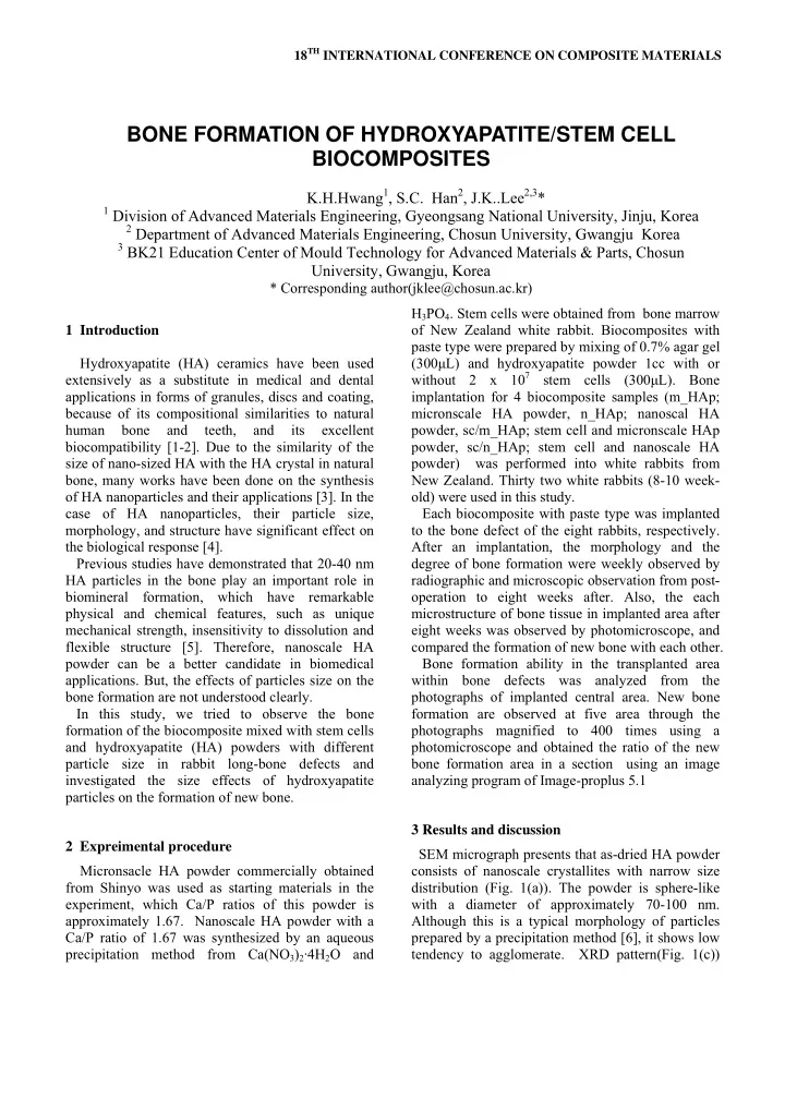 bone formation of hydroxyapatite stem cell biocomposites