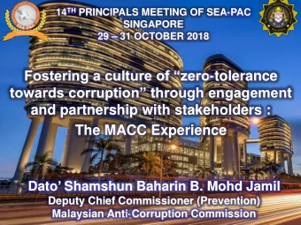 Fostering a culture of zero -tolerance  towards corruption through engagement  and