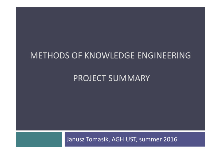 methods of knowledge engineering project summary
