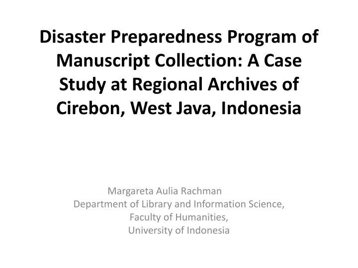 disaster preparedness program of manuscript collection a