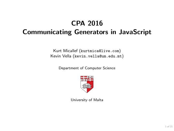 cpa 2016 communicating generators in javascript