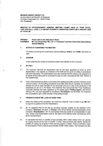 Magnus Energy Group Ltd  Extraordinary General Meeting  9 January 2020  A Presentation by