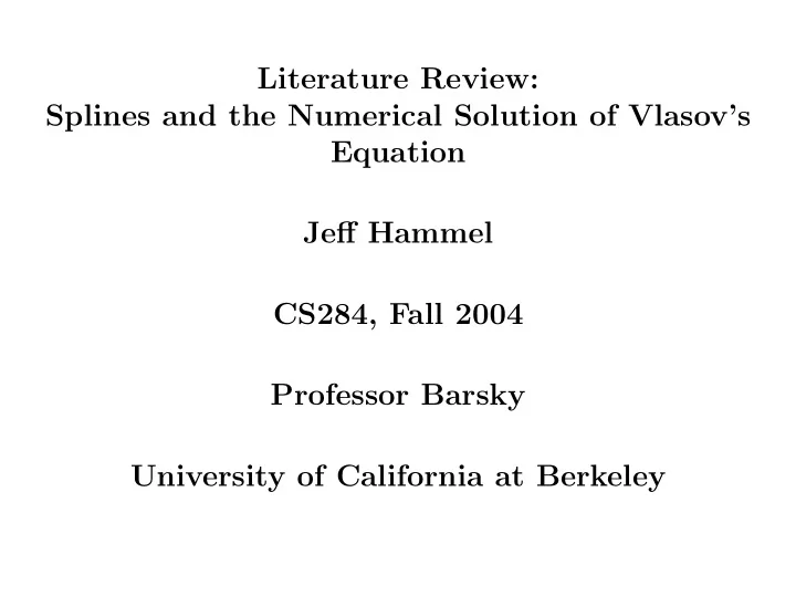literature review splines and the numerical solution of
