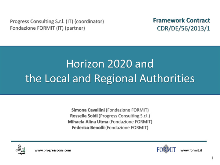 horizon 2020 and the local and regional authorities