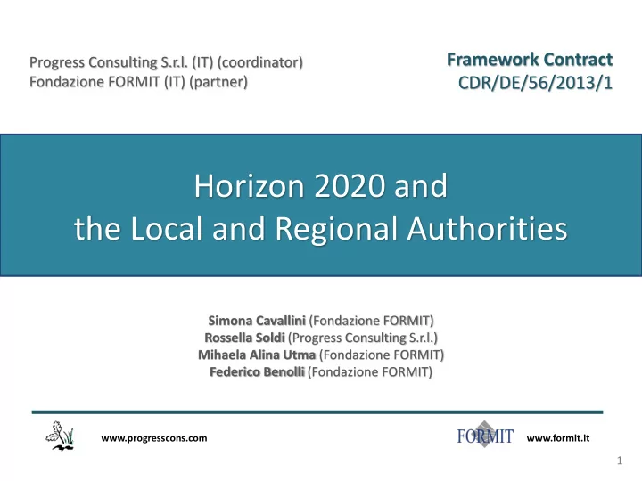 horizon 2020 and the local and regional authorities
