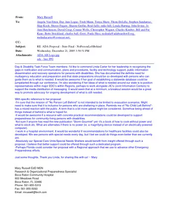 From:  Mary Russell  To:  Angela Van Etten; Day Ann Logue; Trish Mann; Tonya Shaw; Thom DeLilla;