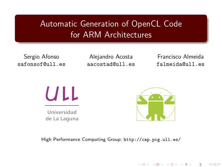 automatic generation of opencl code for arm architectures
