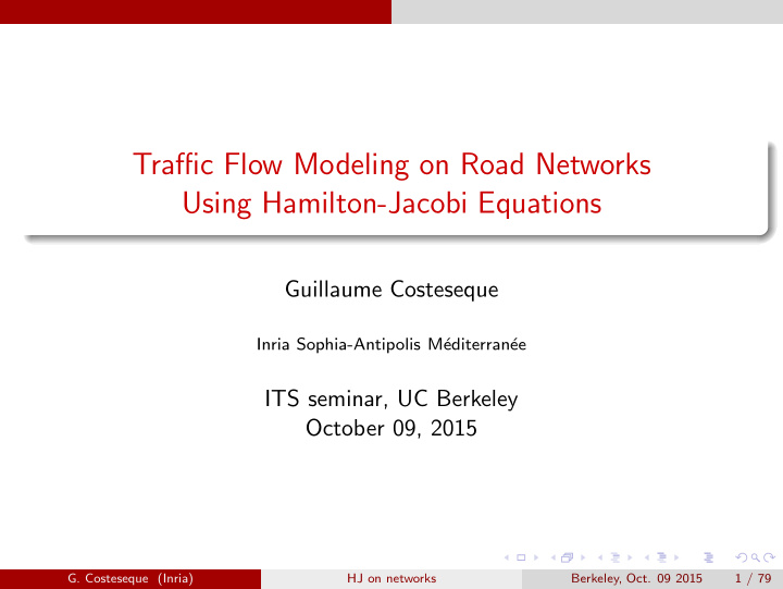 traffic flow modeling on road networks using hamilton