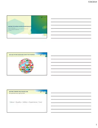 7/29/2019  MOVING THE NEEDLE IN HEALTHCARE QUALITY  Michelle Schreiber, MD  Director, Quality