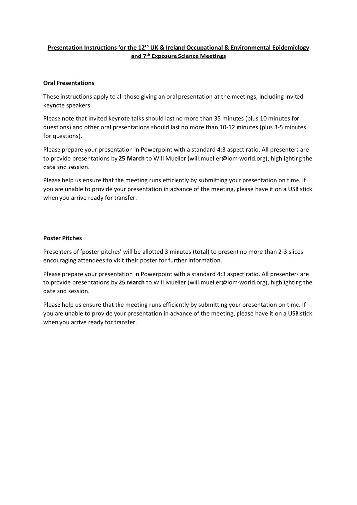 presentation instructions for the 12 th uk ireland