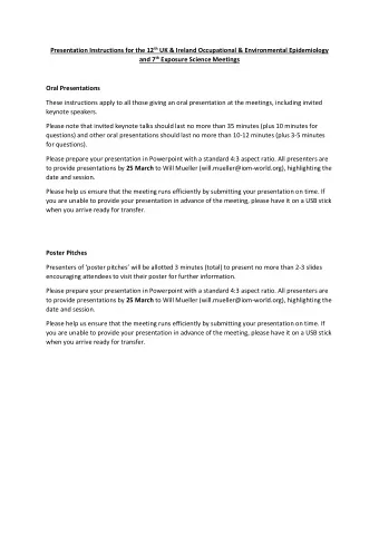 Presentation Instructions for the 12 th UK &amp; Ireland Occupational &amp; Environmental