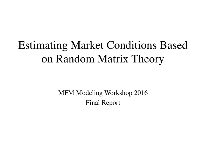 on random matrix theory