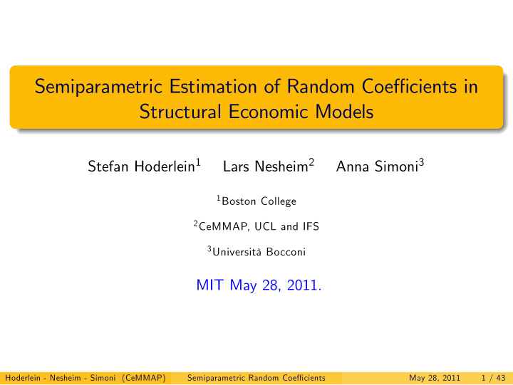 semiparametric estimation of random coefficients in