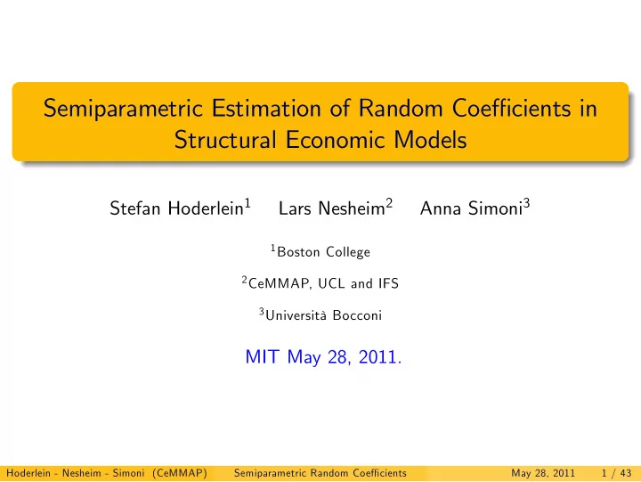 semiparametric estimation of random coefficients in