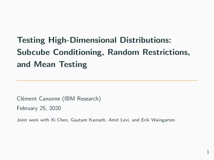 testing high dimensional distributions subcube