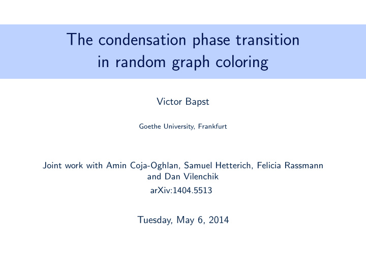 the condensation phase transition in random graph coloring