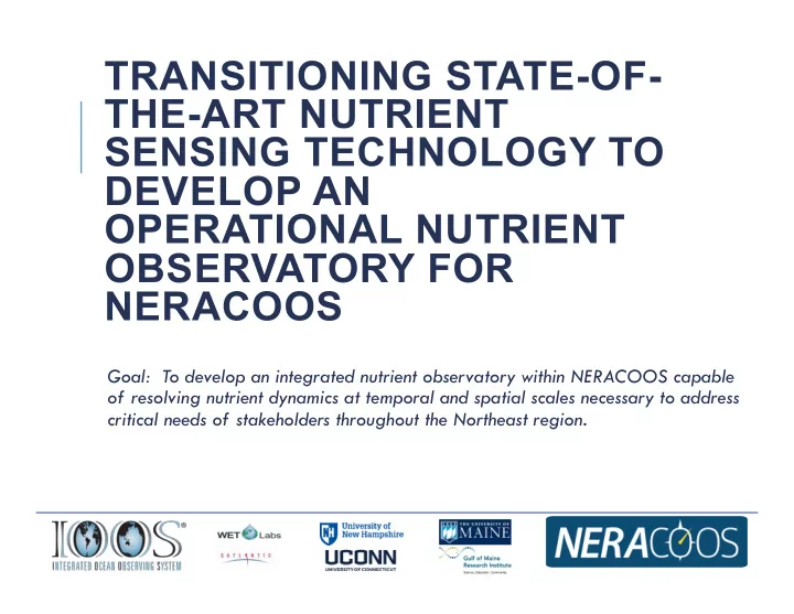 transitioning state of the art nutrient sensing
