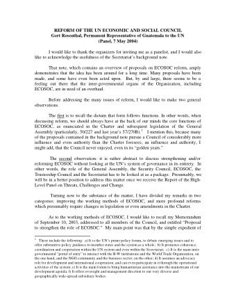 REFORM OF THE UN ECONOMIC AND SOCIAL COUNCIL  Gert Rosenthal, Permanent Representative of Guatemala