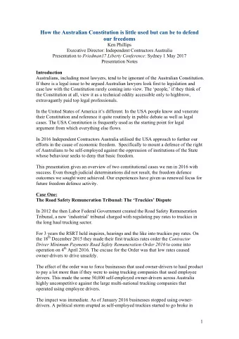 How the Australian Constitution is little used but can be to defend  our freedoms  Ken Phillips