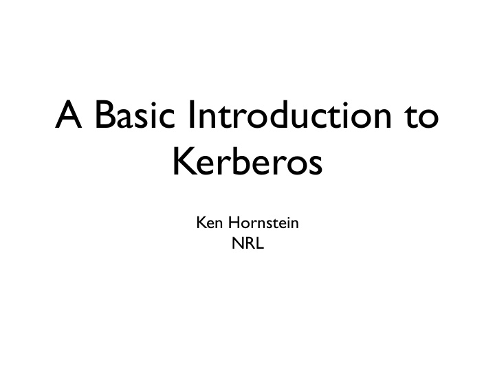 a basic introduction to kerberos