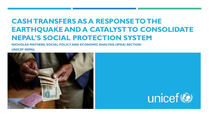 cash transfers as a response to the earthquake and a