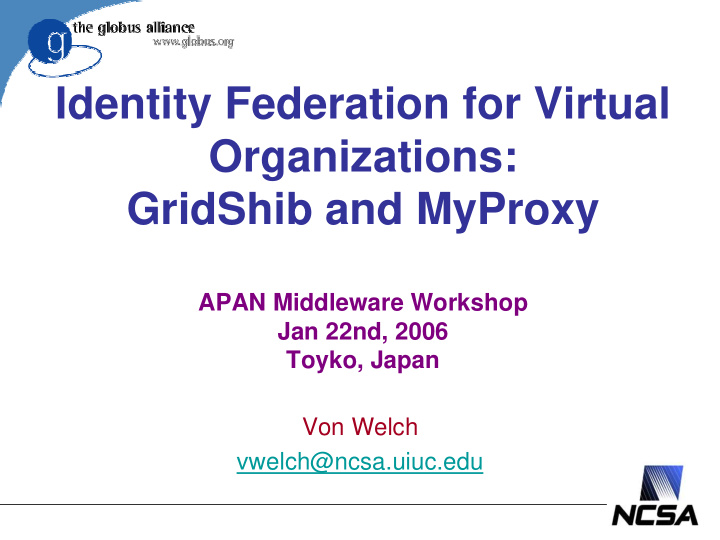 identity federation for virtual organizations gridshib