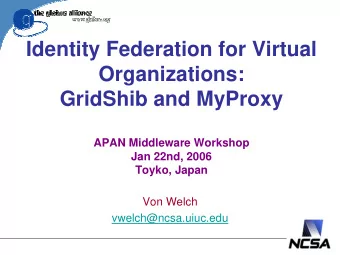 Identity Federation for Virtual  Organizations:  GridShib and MyProxy  APAN Middleware Workshop