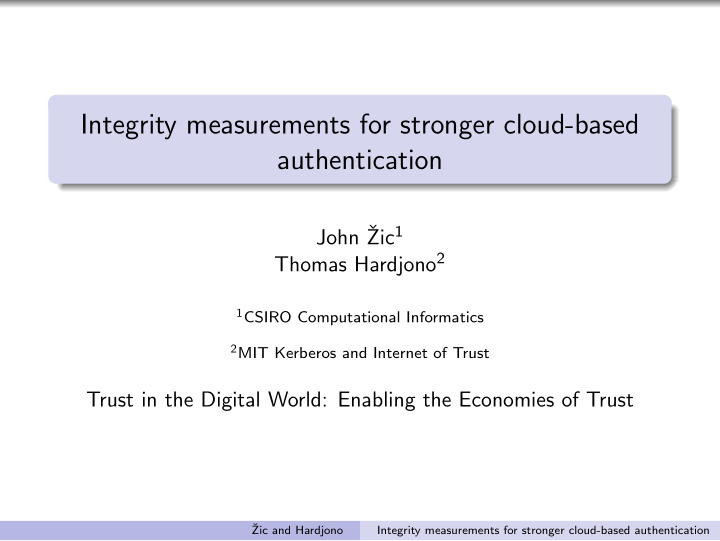 integrity measurements for stronger cloud based