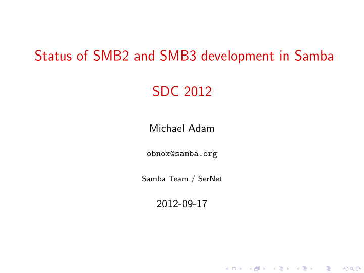 status of smb2 and smb3 development in samba sdc 2012