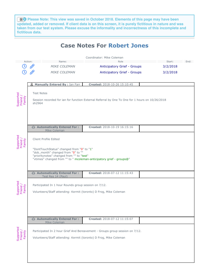 case notes for robert jones