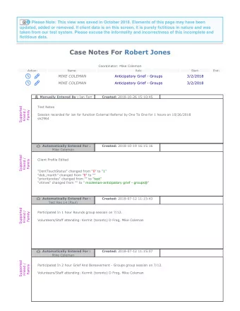Case Notes For Robert Jones  Coordinator: Mike Coleman  Action:  Name:  Role  Start:  End: