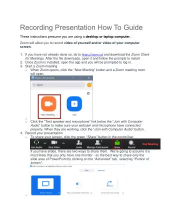 Recording Presentation How To Guide These instructions presume you are using a desktop or laptop