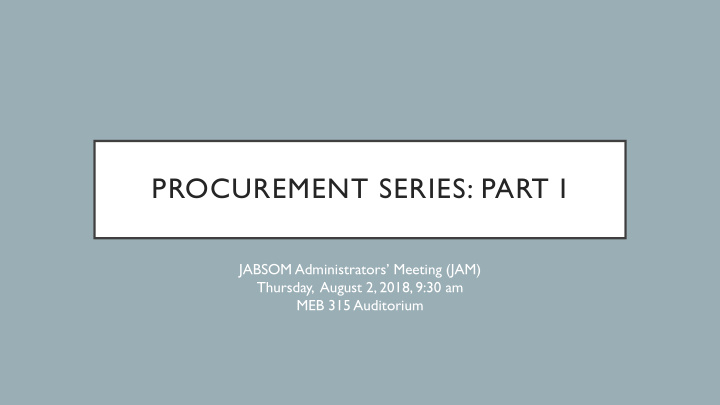 procurement series part i