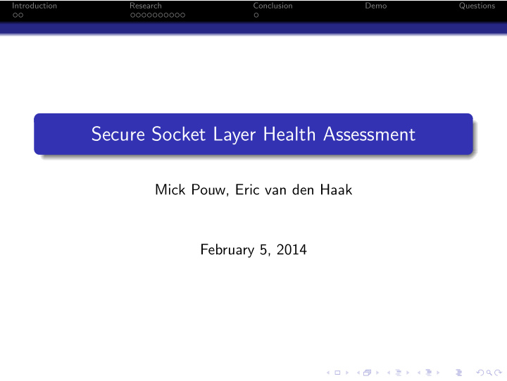secure socket layer health assessment
