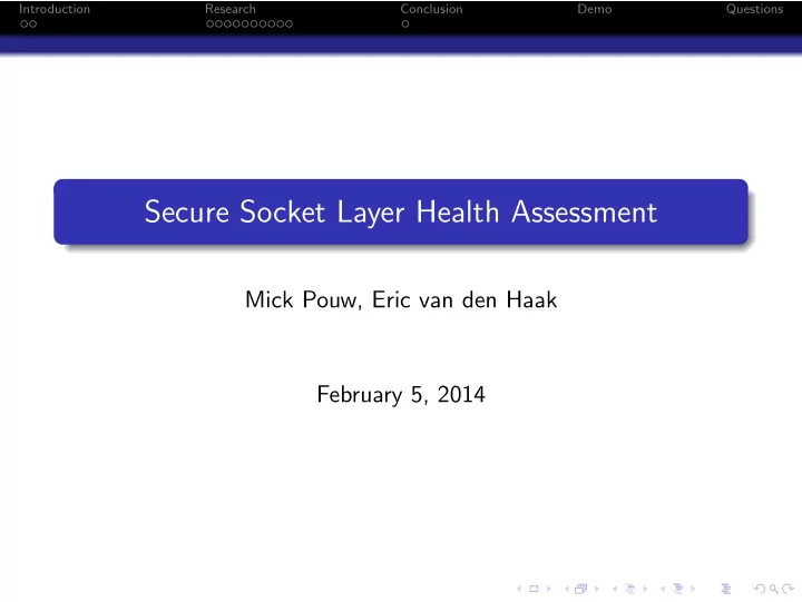 secure socket layer health assessment