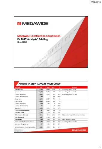 CONSOLIDATED INCOME STATEMENT  In Php M  FY 2017  FY 2016  Movt  %  Remarks  Total Revenues