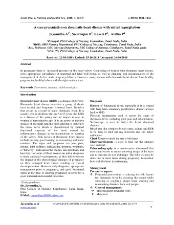 A case presentation on rheumatic heart disease with mitral regurgitation Jayasudha.A 1* ,