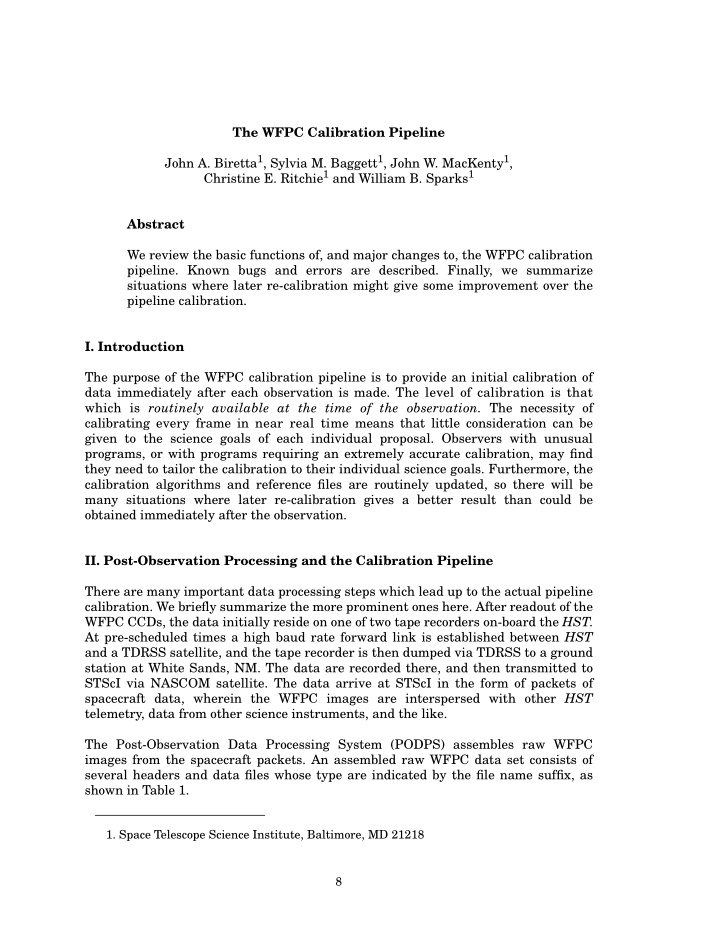 the wfpc calibration pipeline john a biretta 1 sylvia m