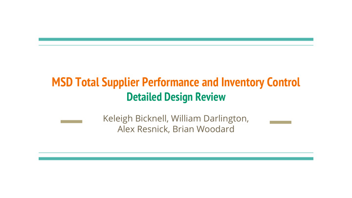msd total supplier performance and inventory control