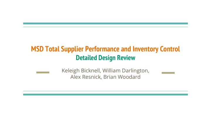 msd total supplier performance and inventory control