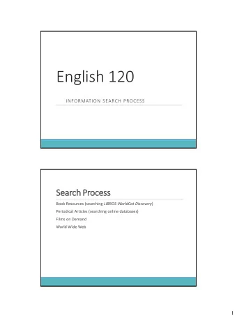 English 120  INFORMATION SEARCH PROCESS  Search Process Book Resources (searching LIBROS-WorldCat