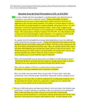 Questions from the Panel Presentation at JTL on 4/11/2016 -  How does a family who loves and