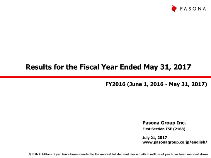 results for the fiscal year ended may 31 2017