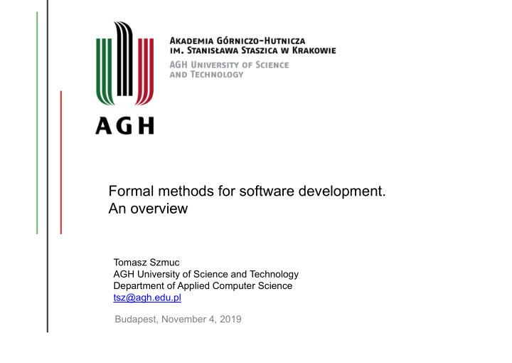 formal methods for software development an overview