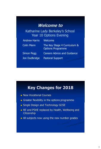 Key Changes for 2018  New Vocational Courses  Greater flexibility in the options programme