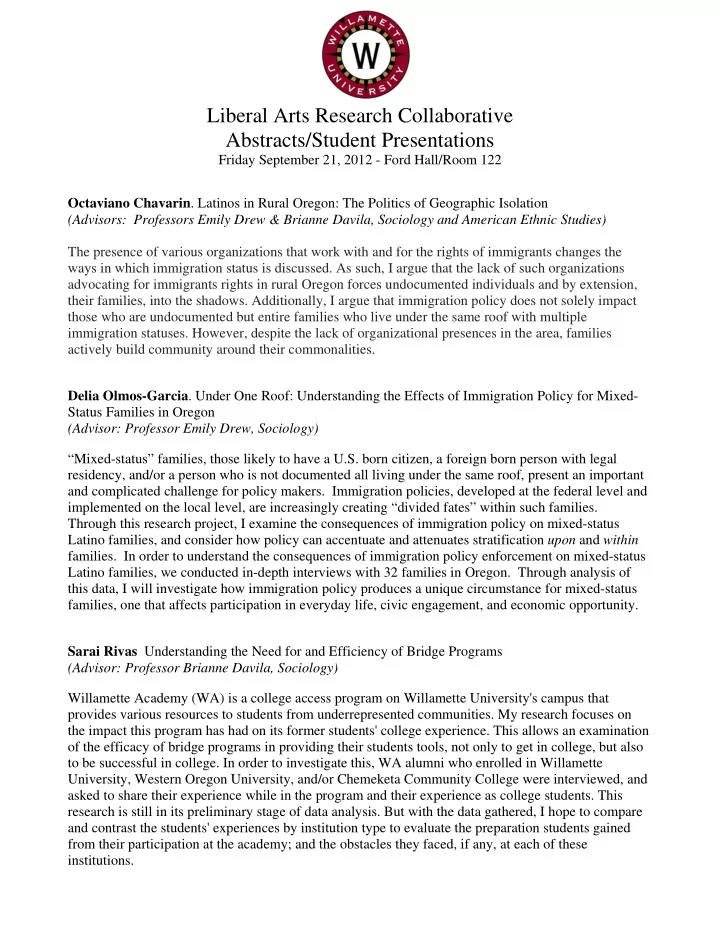 abstracts student presentations